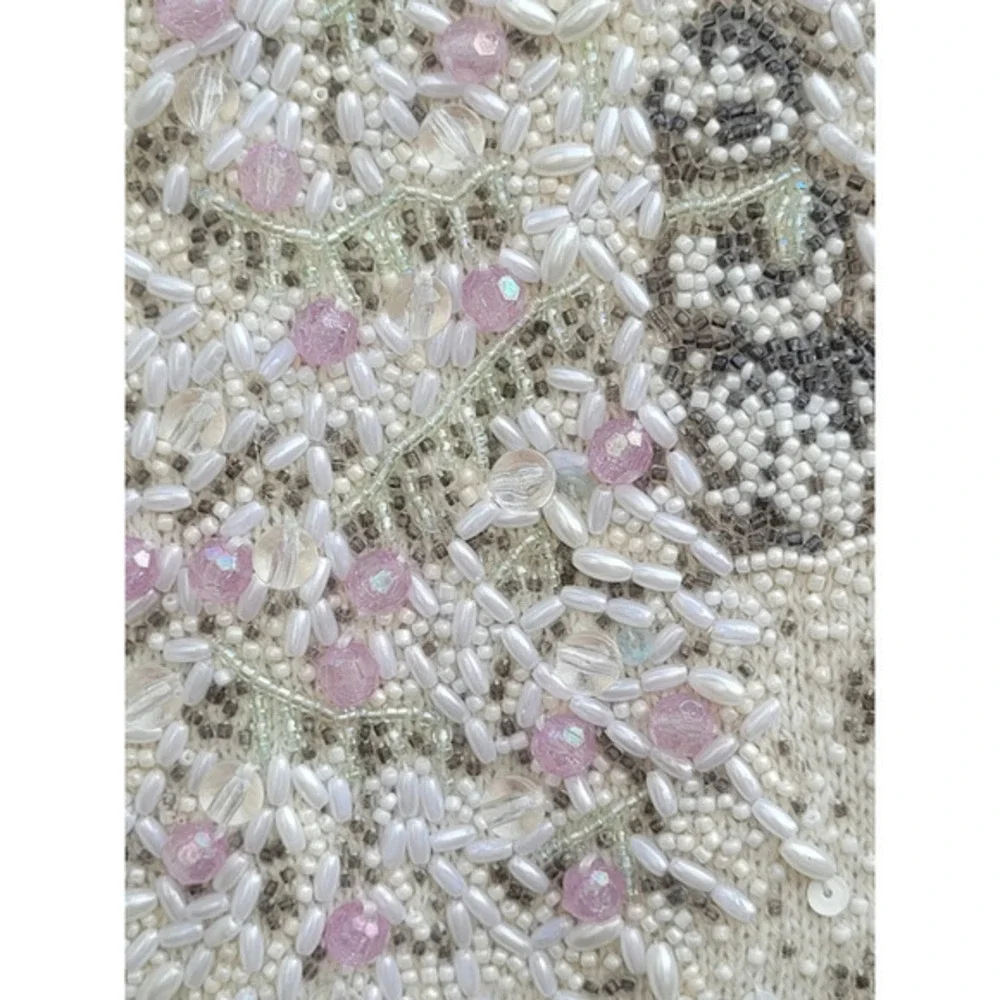 Vintage 80s Michael Simon Knit Beaded Glam Coquette‎ Cardigan Sweater Jacket